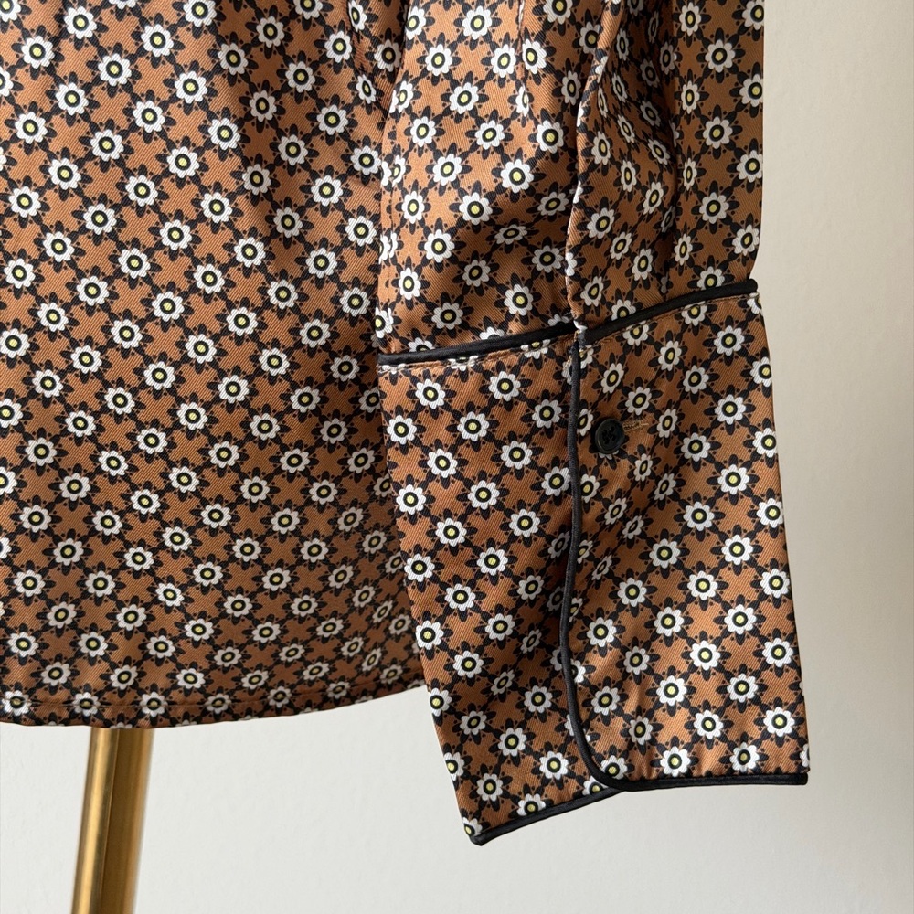 Avantlook Brown Daisy Floral Button-Front Shirt Blouse / Boho Retro - Picture 4 of 11